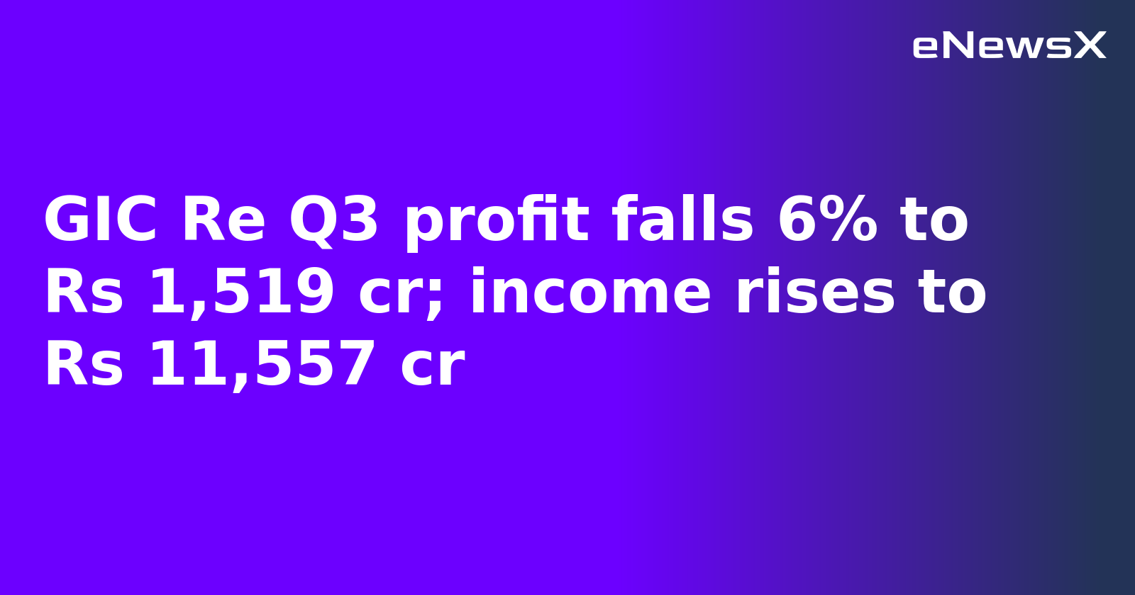 GIC Re Q3 profit falls 6% to Rs 1,519 cr; income rises to Rs 11,557 cr
