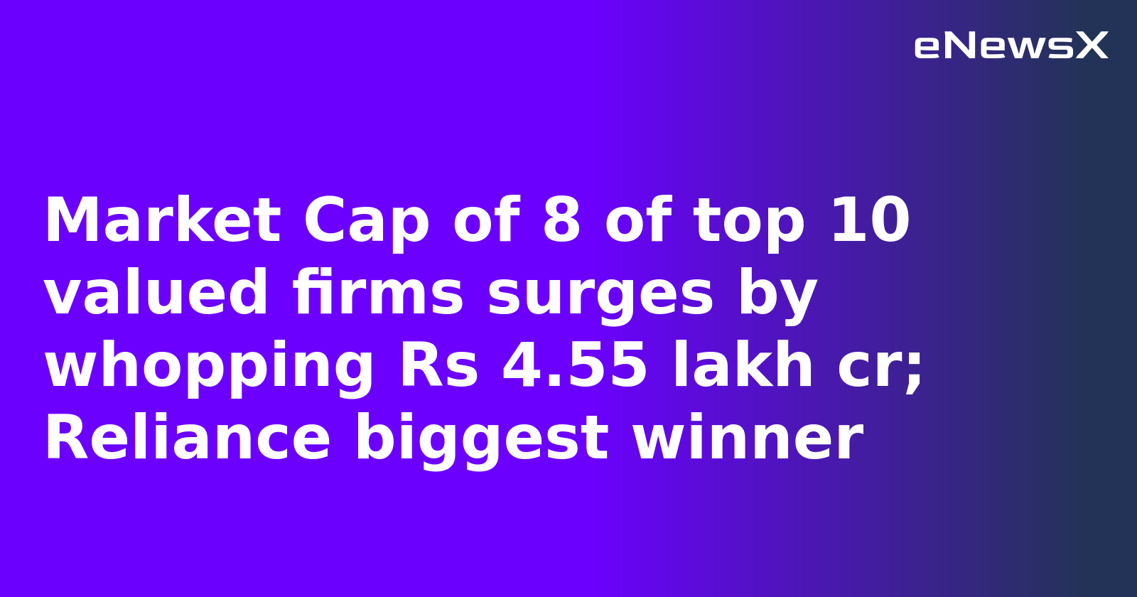 Market Cap of 8 of top 10 valued firms surges by whopping Rs 4.55 lakh cr; Reliance biggest winner