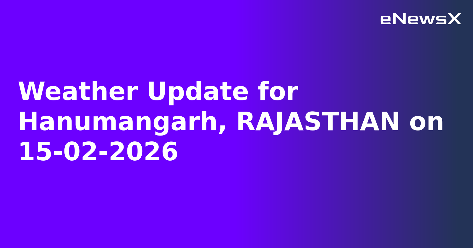 Weather Update for Hanumangarh, RAJASTHAN on 15-02-2026
