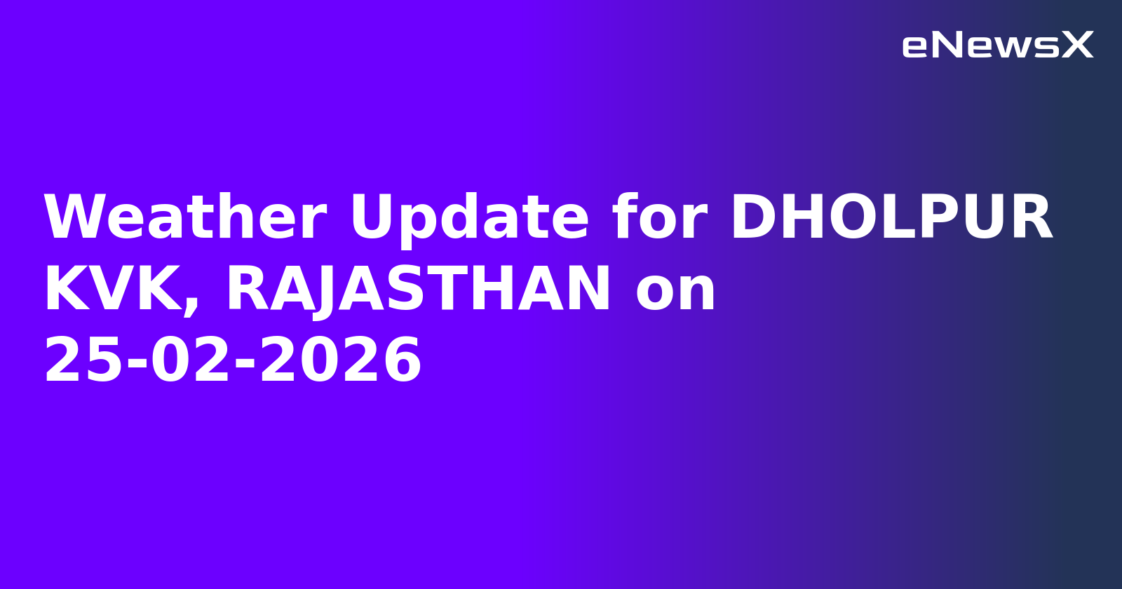 Weather Update for DHOLPUR KVK, RAJASTHAN on 25-02-2026