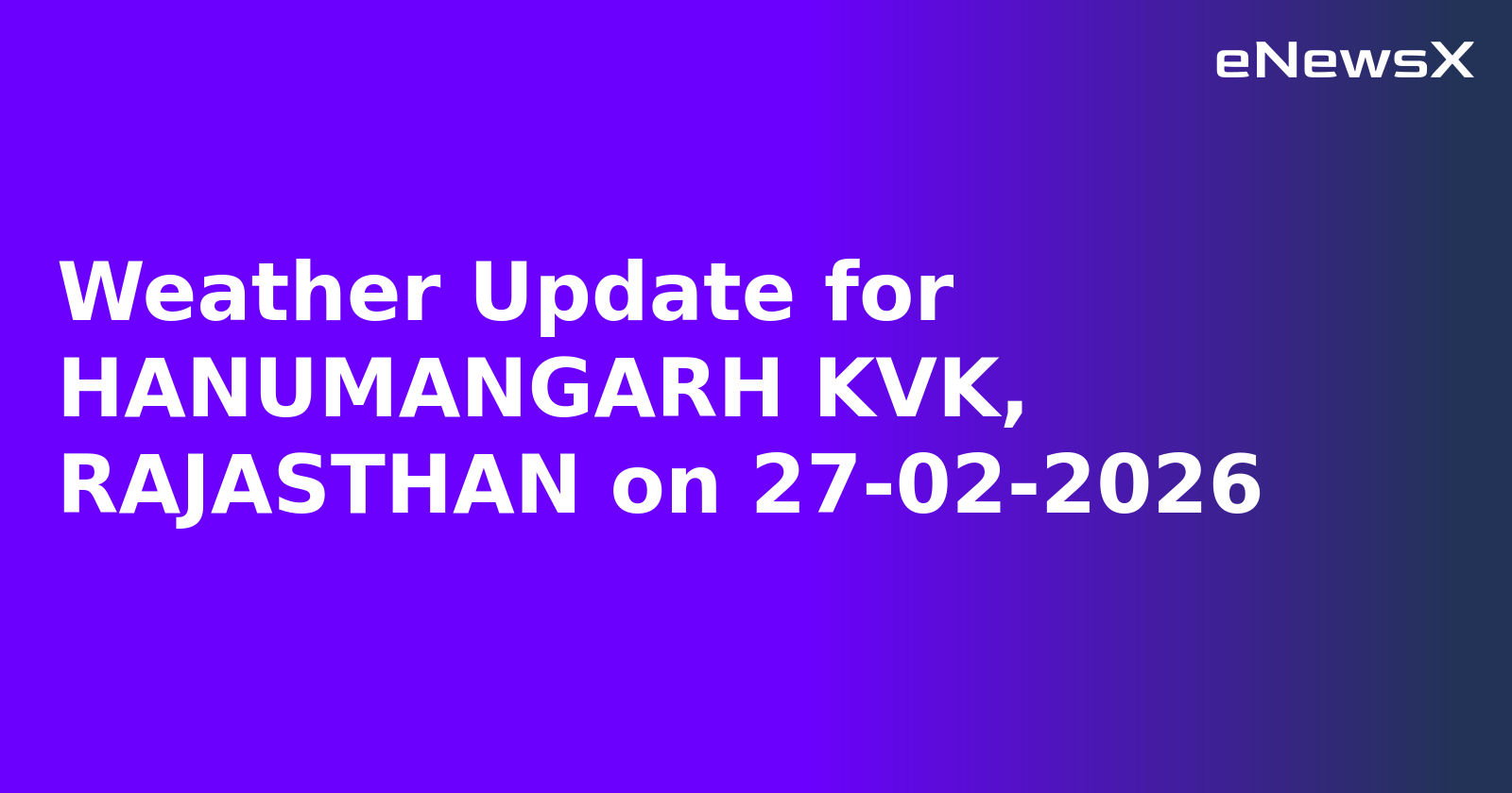 Weather Update for HANUMANGARH KVK, RAJASTHAN on 27-02-2026