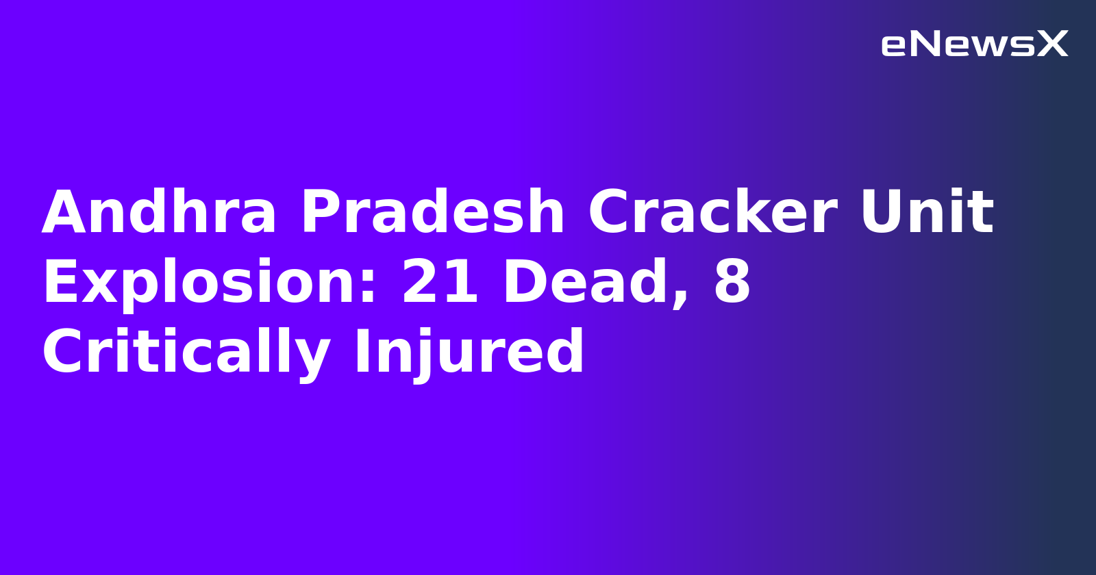 Andhra Pradesh Cracker Unit Explosion: 21 Dead, 8 Critically Injured