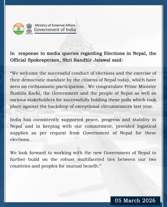 India Supports Nepal's Successful Polls