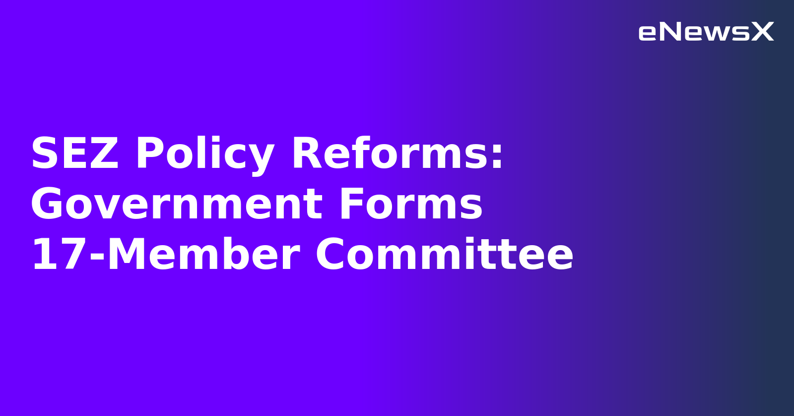 SEZ Policy Reforms: Government Forms 17-Member Committee