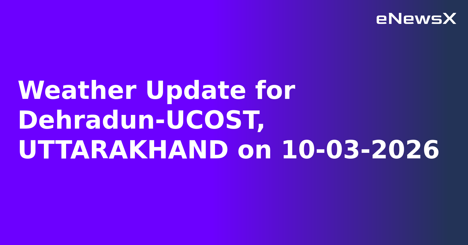 Weather Update for Dehradun-UCOST, UTTARAKHAND on 10-03-2026