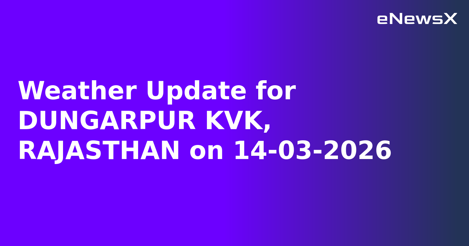 Weather Update for DUNGARPUR KVK, RAJASTHAN on 14-03-2026