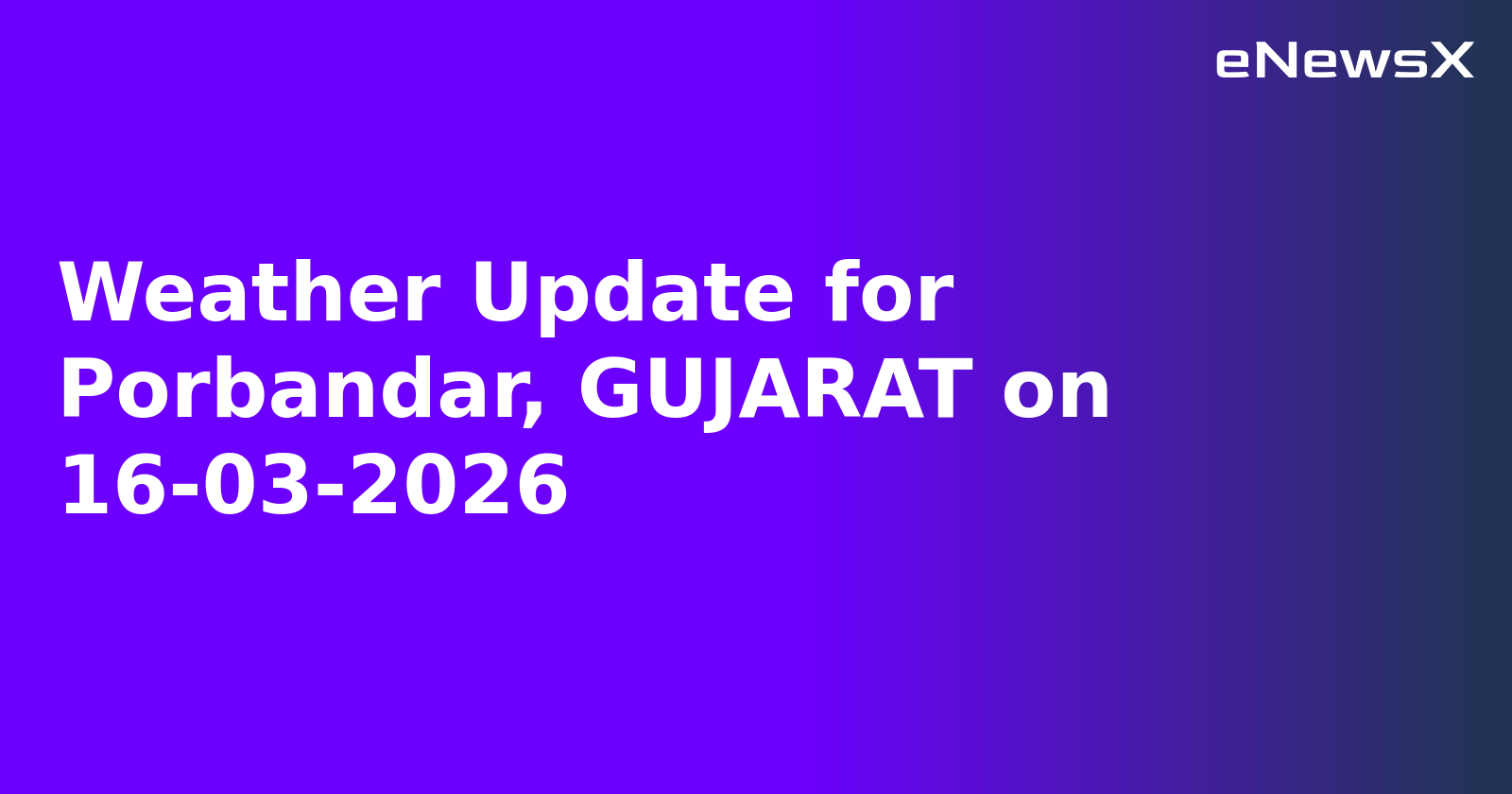 Weather Update for Porbandar, GUJARAT on 16-03-2026