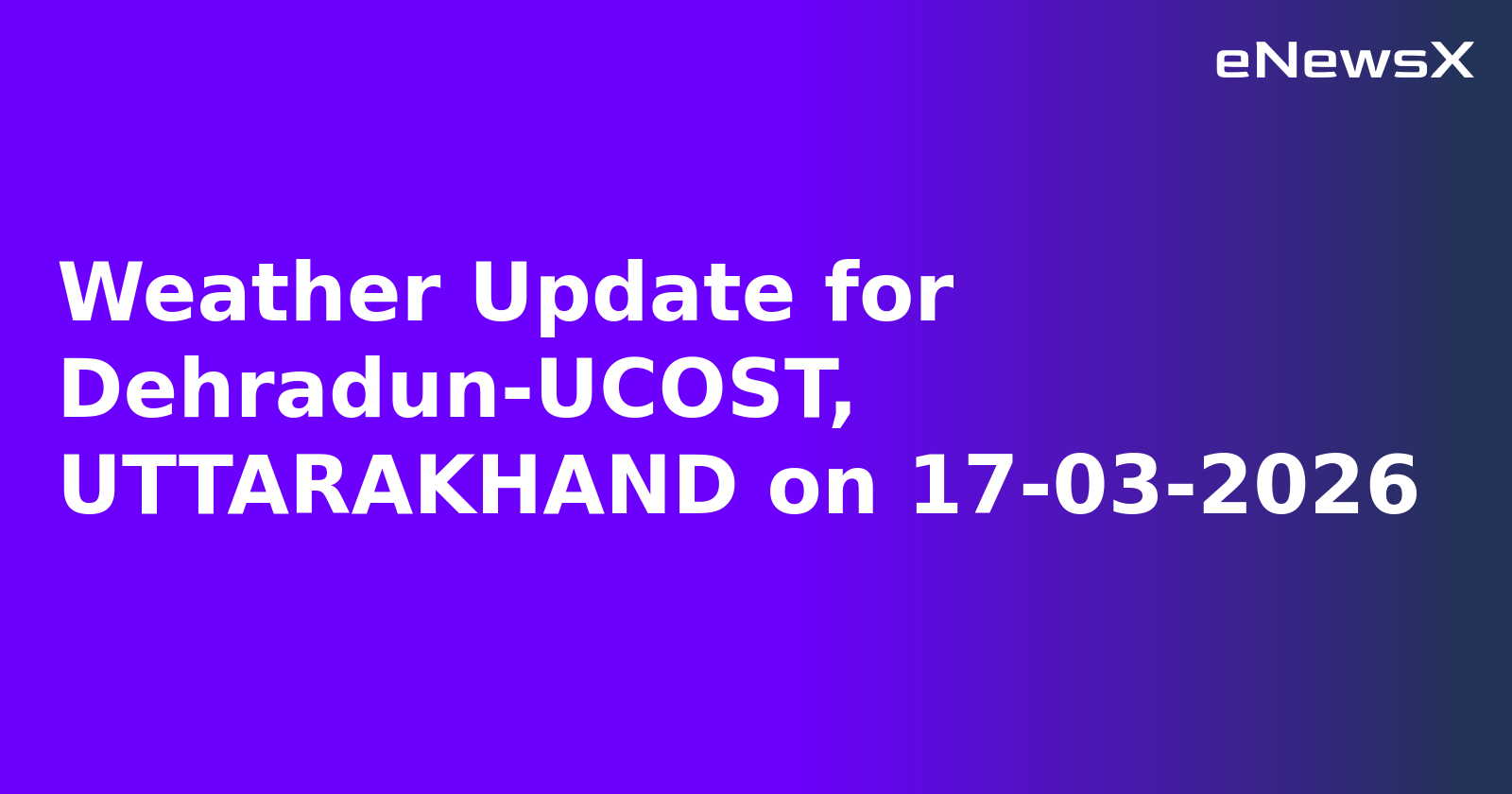 Weather Update for Dehradun-UCOST, UTTARAKHAND on 17-03-2026