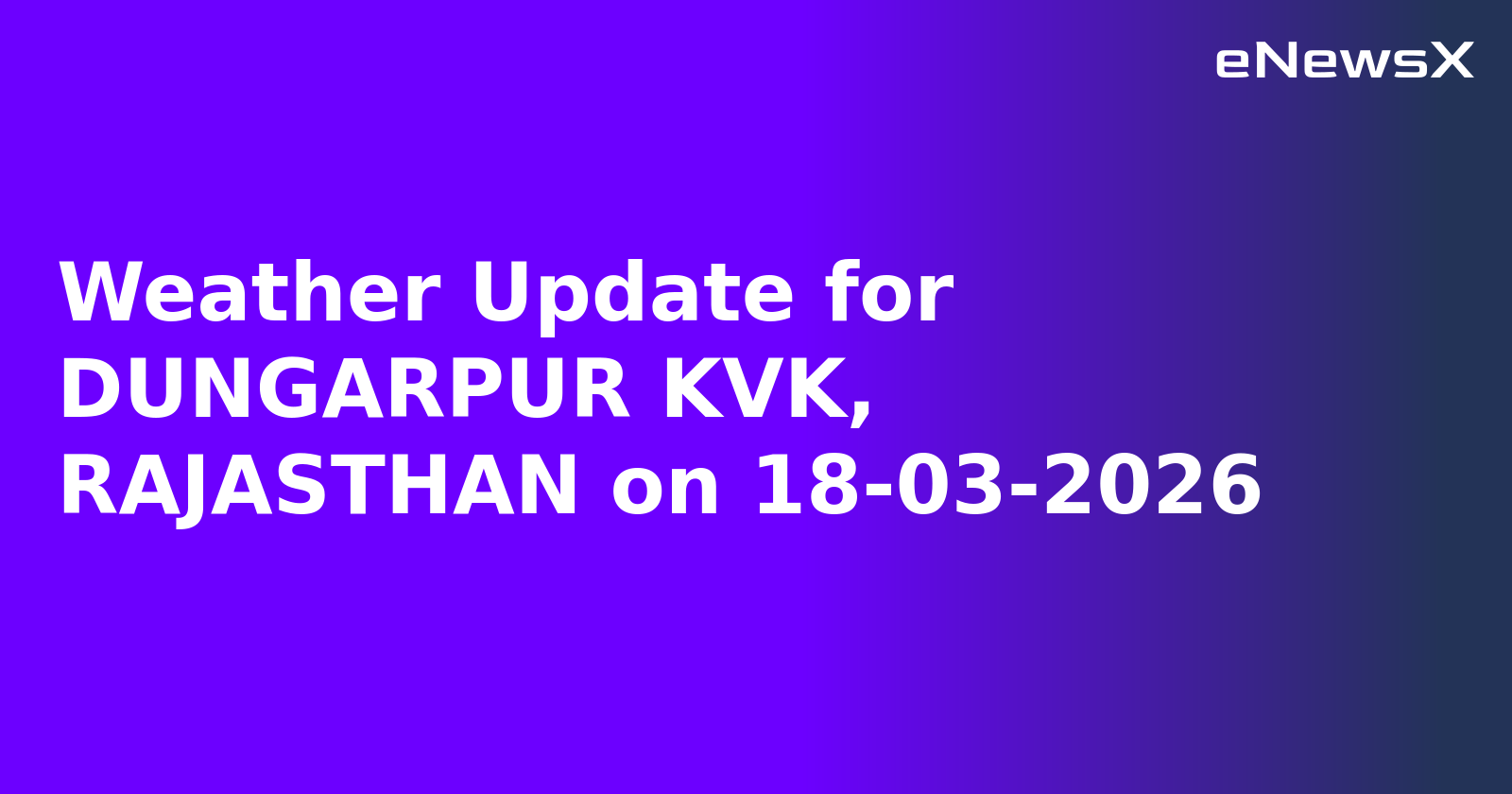 Weather Update for DUNGARPUR KVK, RAJASTHAN on 18-03-2026