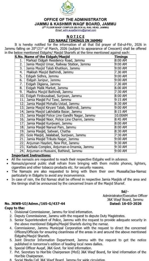 Namaz Timings for Eid-ul-Fitr Announced in Jammu.webp