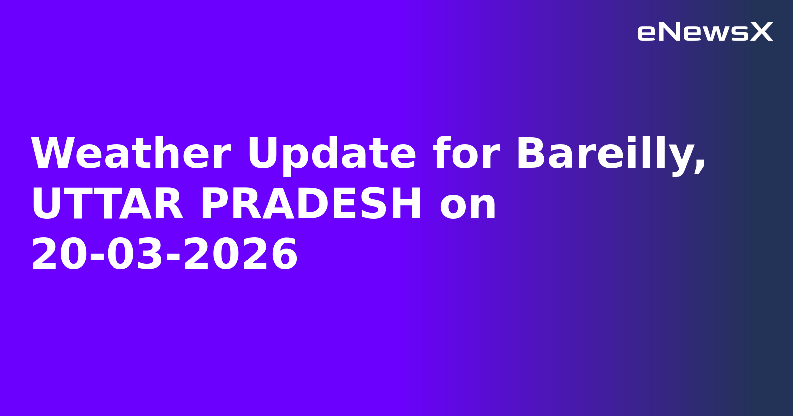Weather Update for Bareilly, UTTAR PRADESH on 20-03-2026