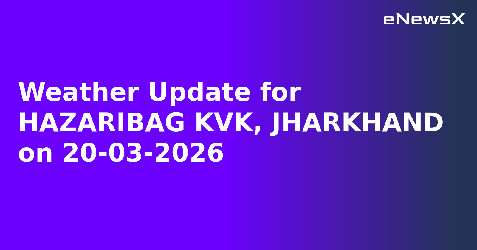 Weather Update for HAZARIBAG KVK, JHARKHAND on 20-03-2026