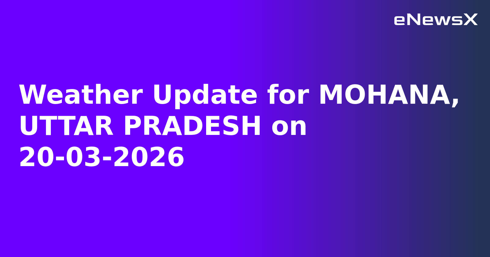Weather Update for MOHANA, UTTAR PRADESH on 20-03-2026