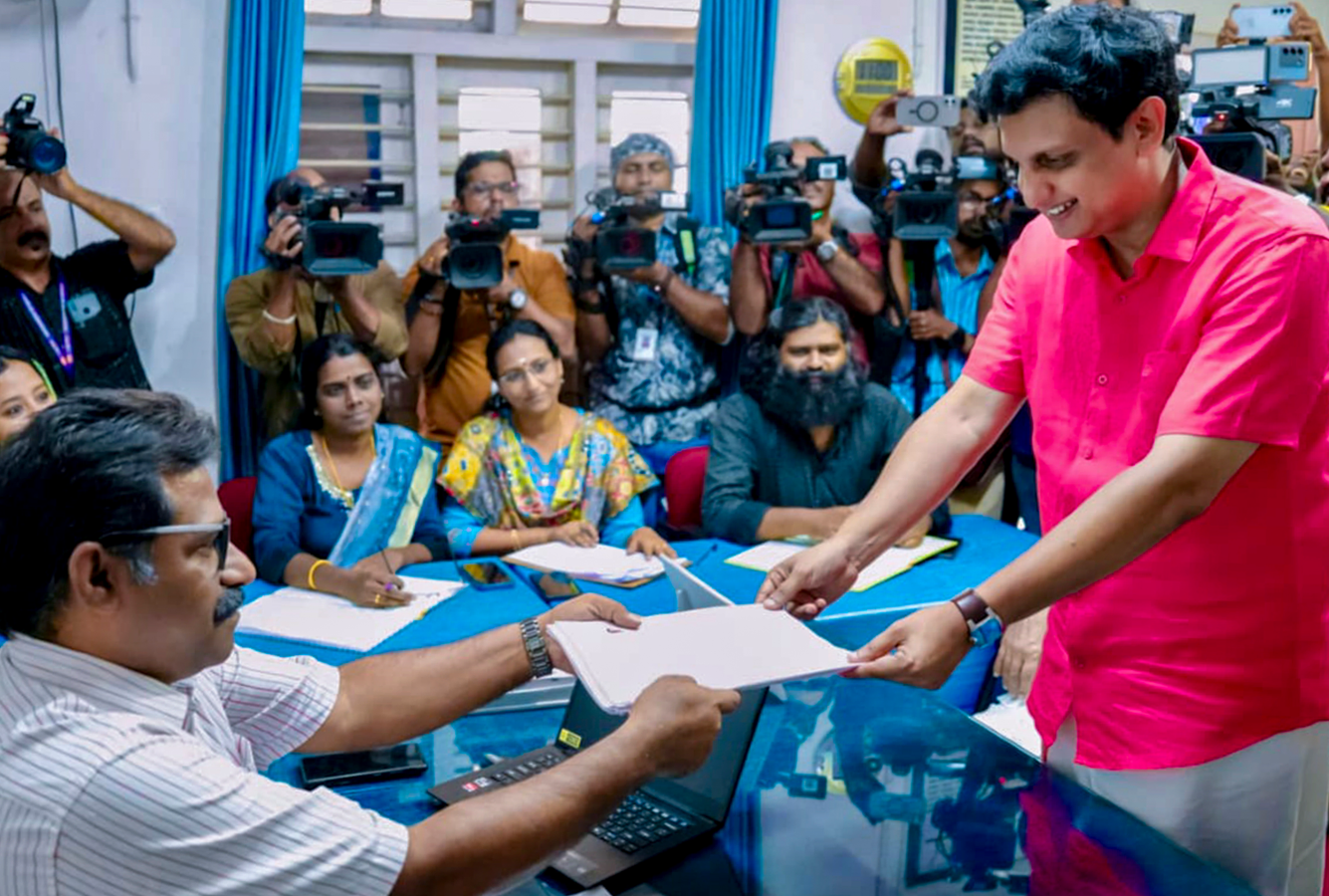 LDF, BJP, and Congress Leaders Submit Papers for Kerala Polls.webp