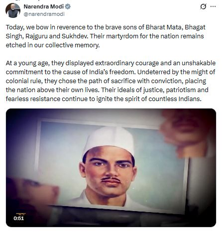 Modi Pays Tribute to Bhagat Singh, Rajguru, and Sukhdev
