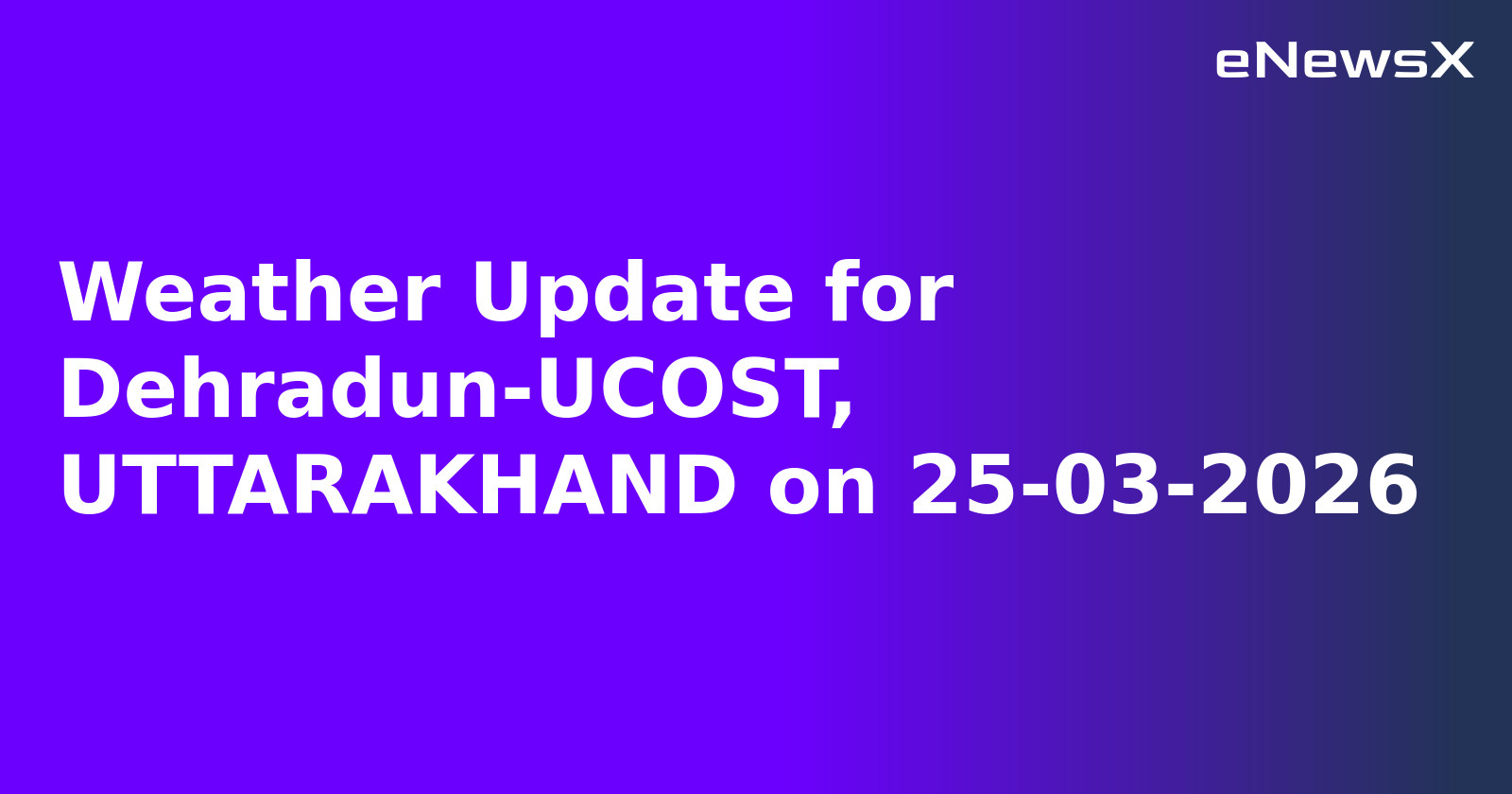 Weather Update for Dehradun-UCOST, UTTARAKHAND on 25-03-2026