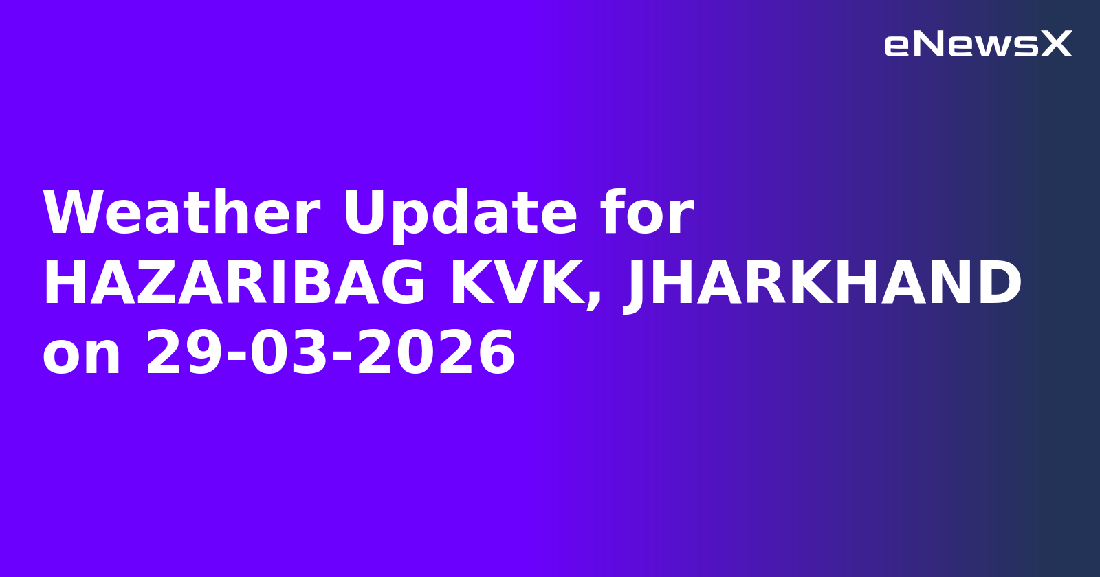 Weather Update for HAZARIBAG KVK, JHARKHAND on 29-03-2026