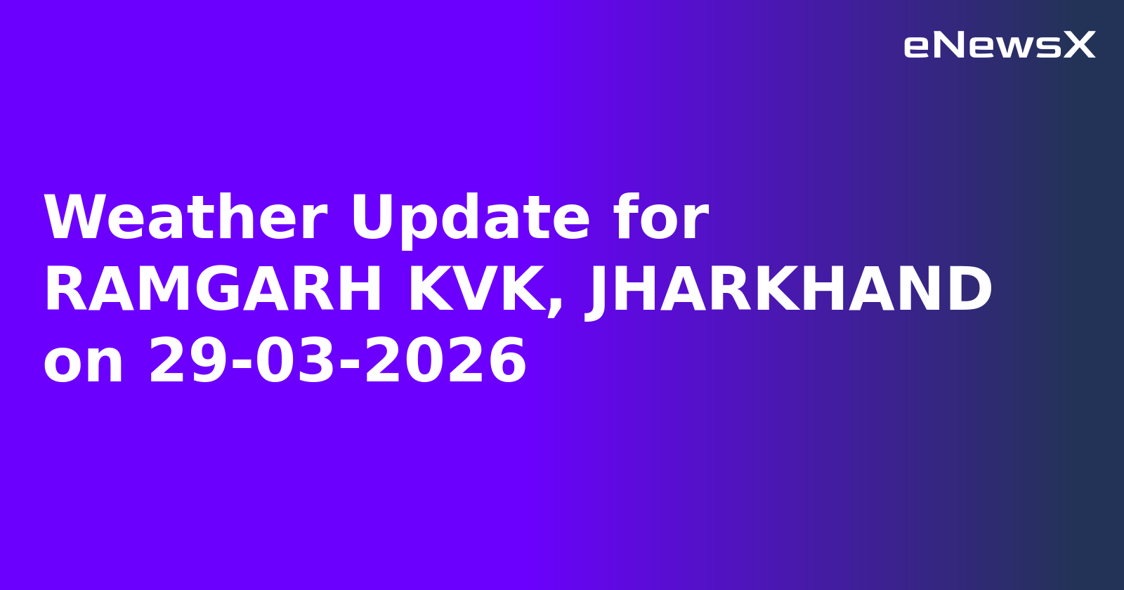 Weather Update for RAMGARH KVK, JHARKHAND on 29-03-2026