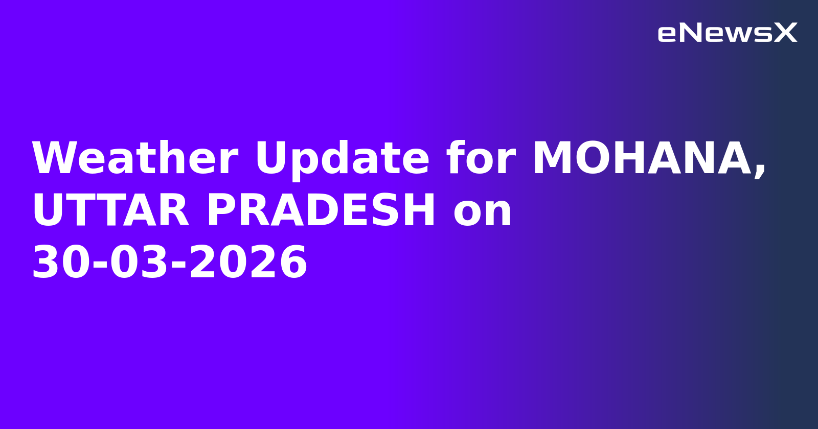 Weather Update for MOHANA, UTTAR PRADESH on 30-03-2026
