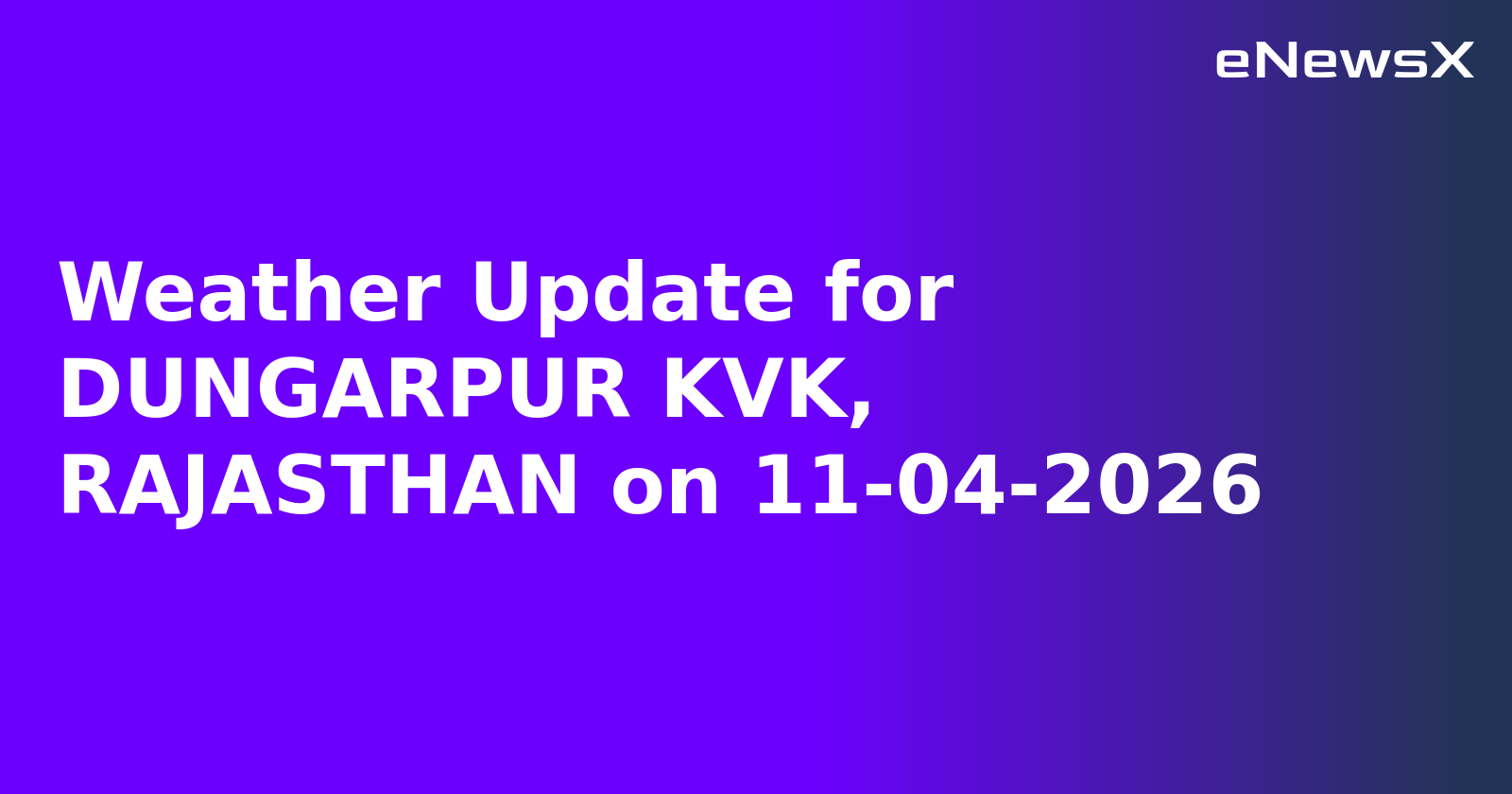 Weather Update for DUNGARPUR KVK, RAJASTHAN on 11-04-2026