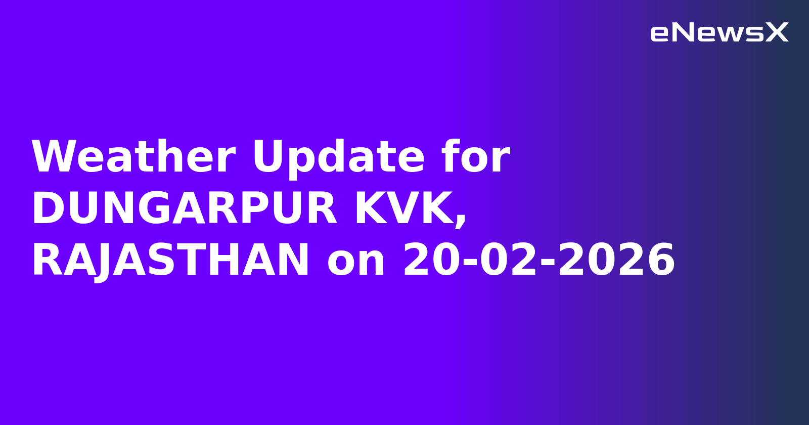 Weather Update for DUNGARPUR KVK, RAJASTHAN on 20-02-2026